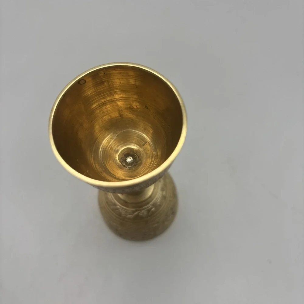 Antique Indian Early 19th Century Brass Double Measuring Cup W/ Intricate Design